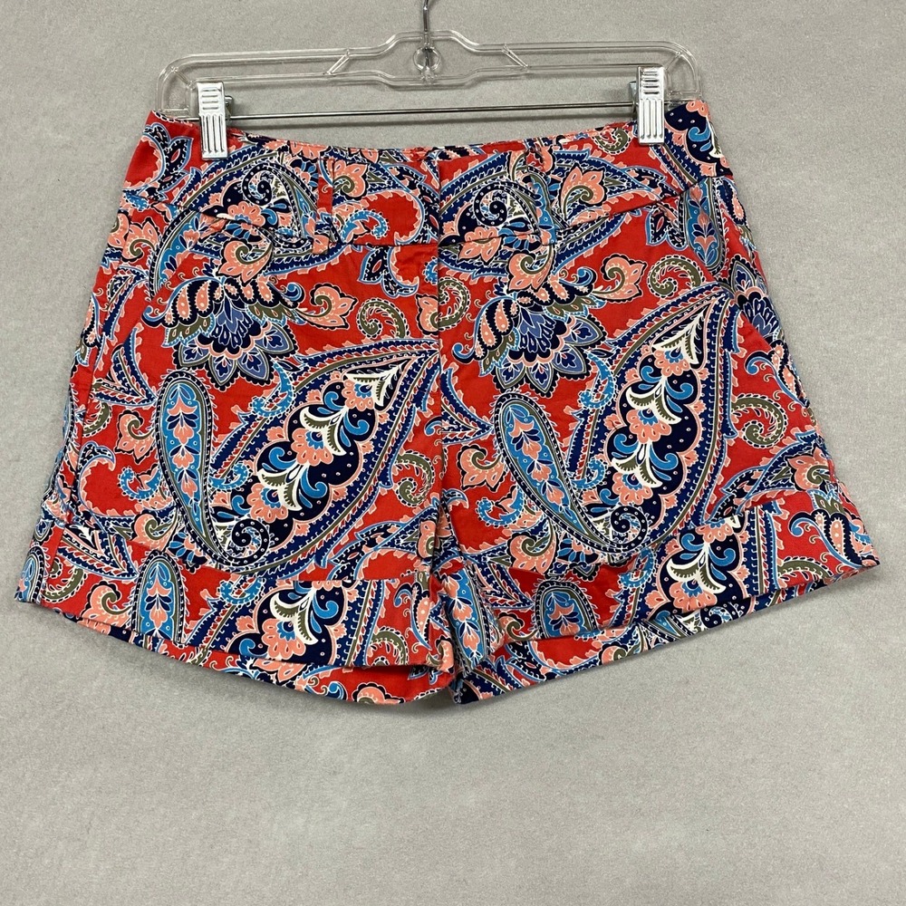 New York & Company Women 2 Shorts Red Paisley Casual Summer Stretch Funky Cute